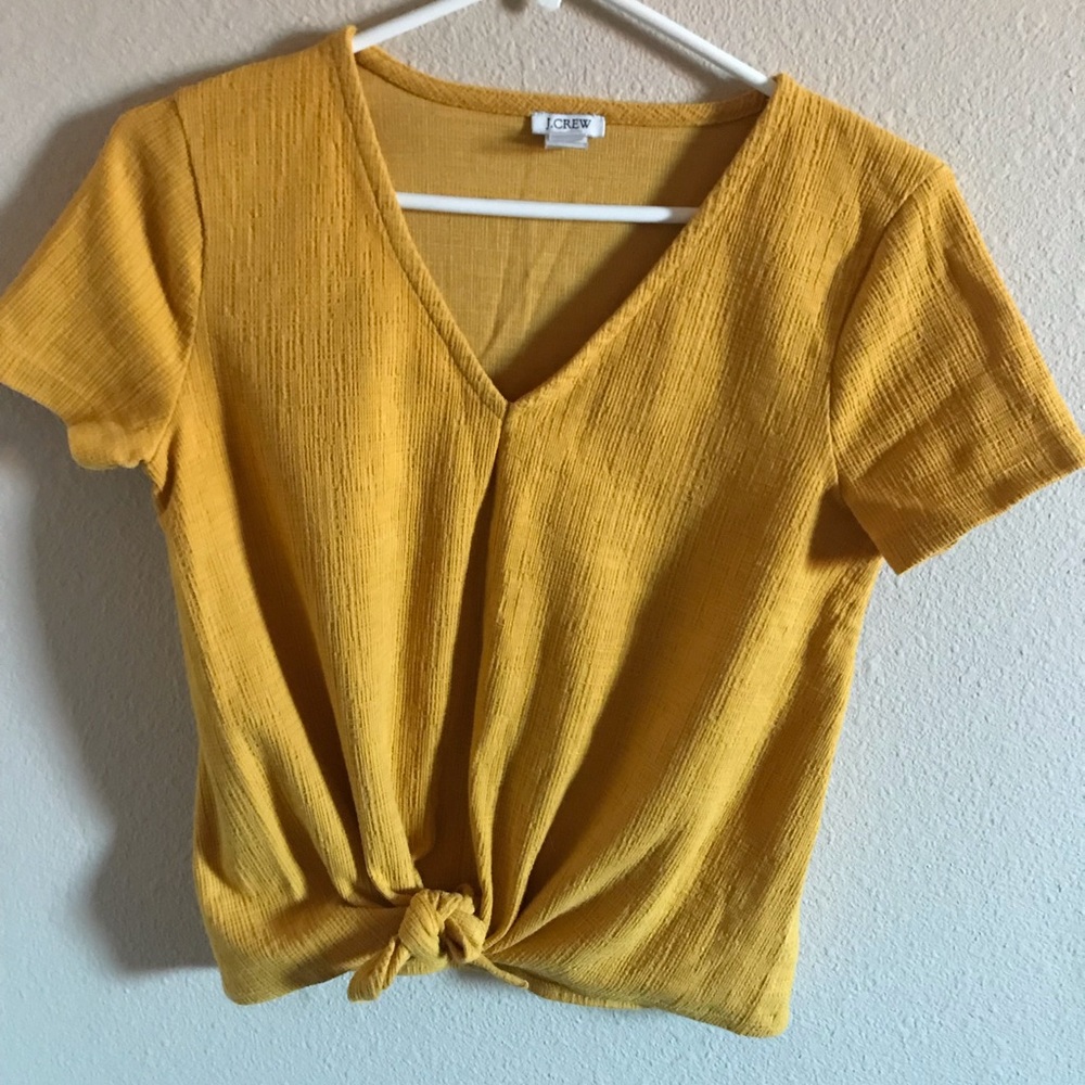 JCrew tie front tee in mustard